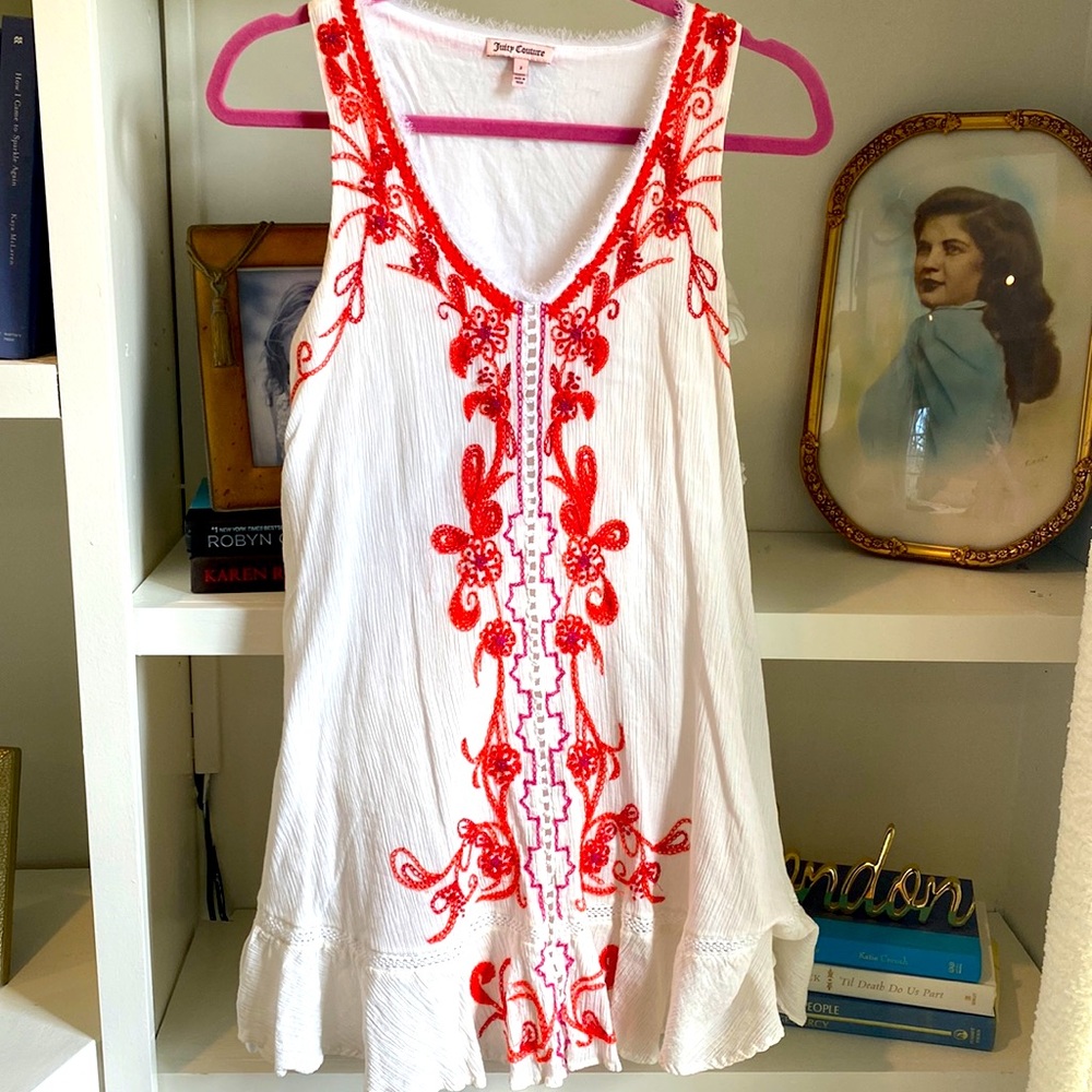 Juicy Couture White Red Embroidered Y2K Mini Dress Size 2
